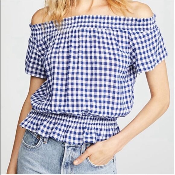 Rails Linen Lita Of The Shoulder Smocked Stripe Top XS - Picture 7 of 7